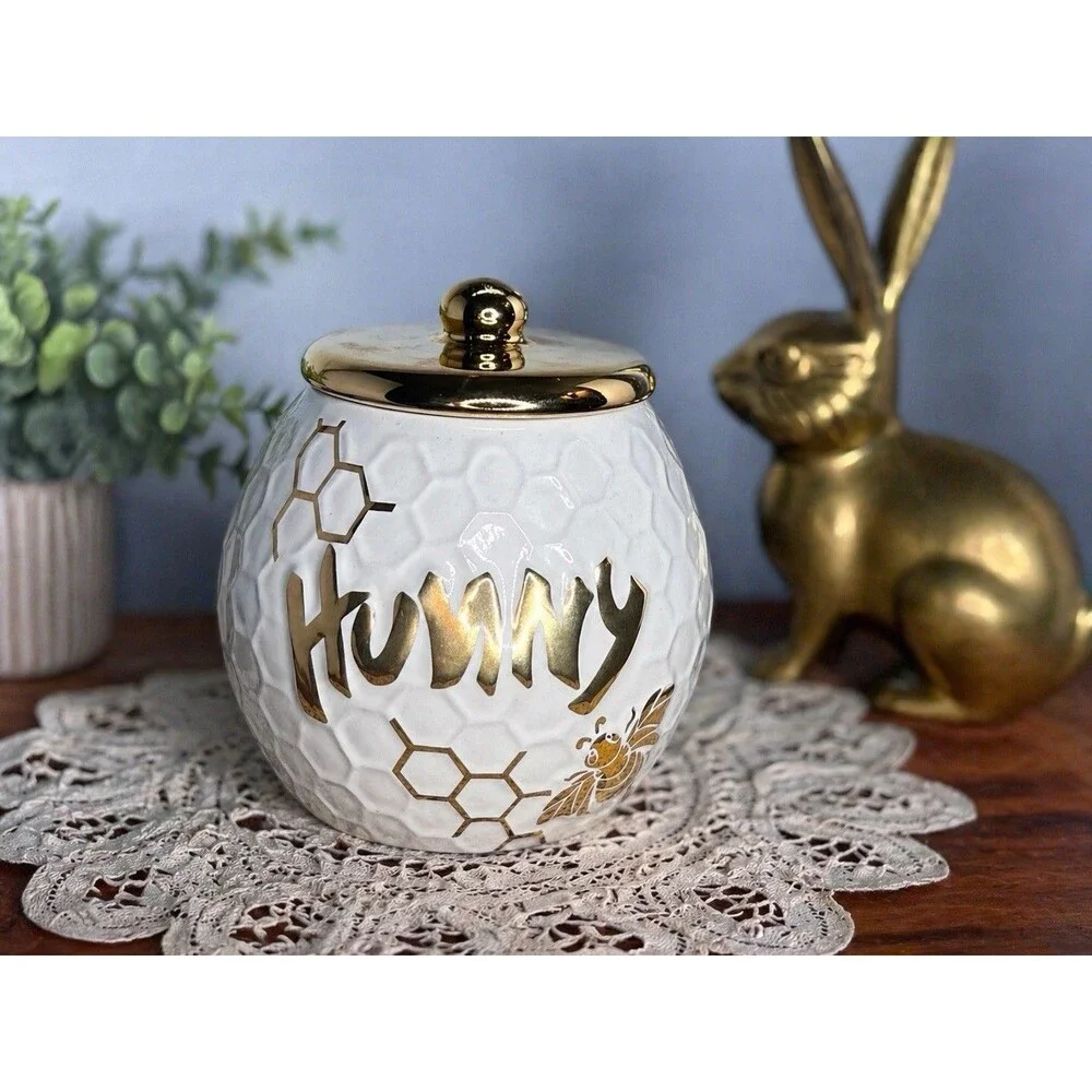 Disney Winnie The Pooh Honey Jar Candle Holder With Gold Lid